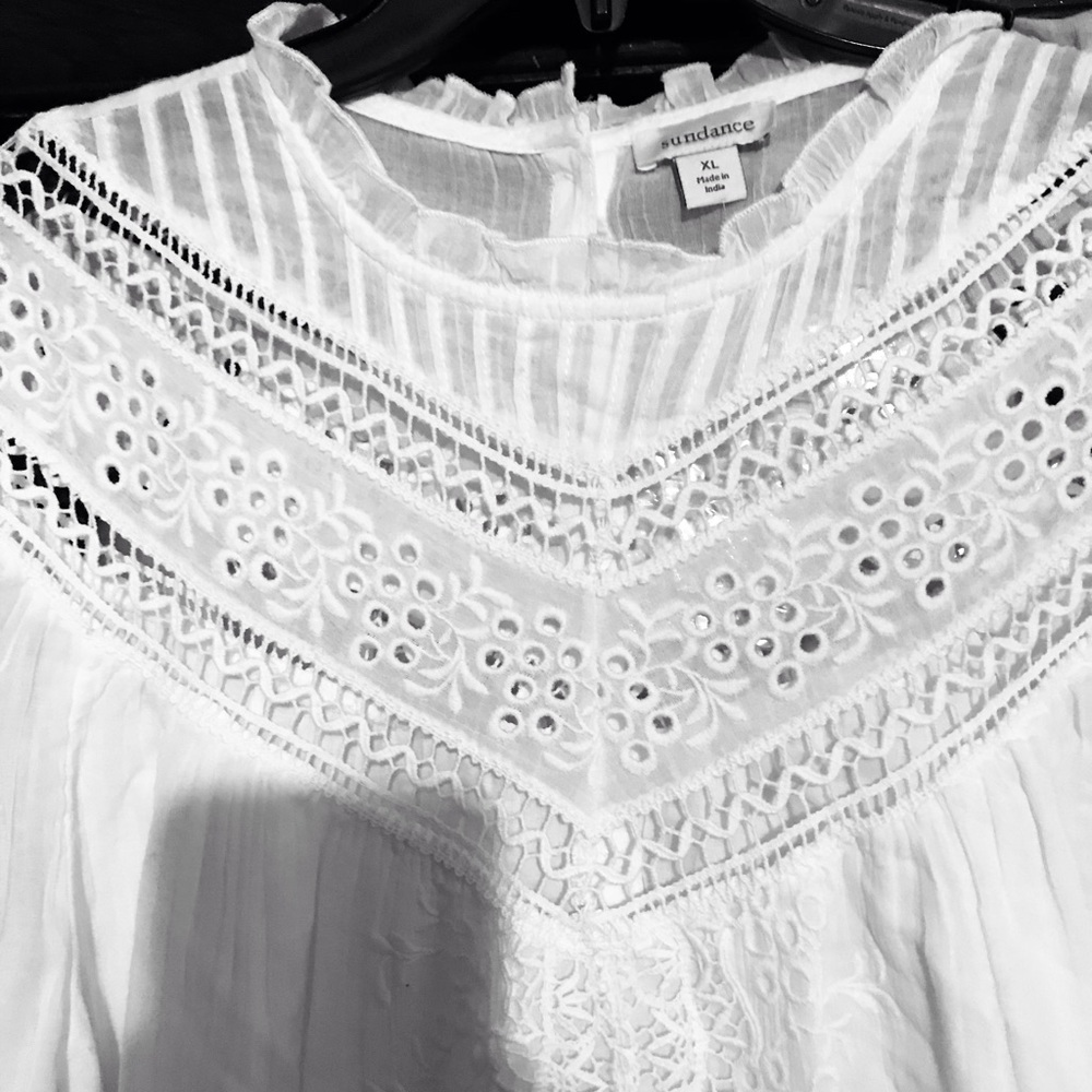Sundance Simple Wonders Lace Top Cotton Eyelet Button Back Peasant Boho XL